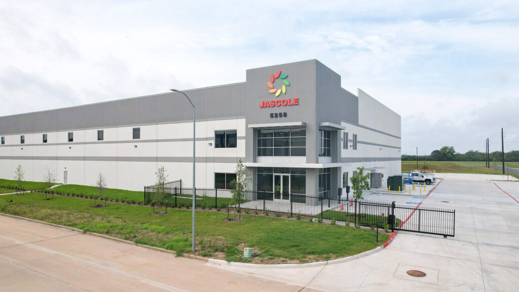 Corner design for the new Jascole Distribution Center in Rosenberg
