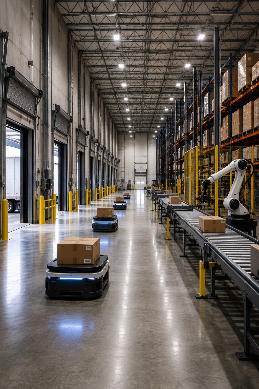 Automation-ready industrial building featuring robotics infrastructure, conveyance pathways, warehouse automation systems, and manufacturing flexibility.